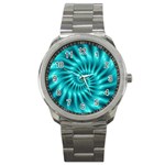 Glossy Turquoise Spiral Fractal  Sport Metal Watch