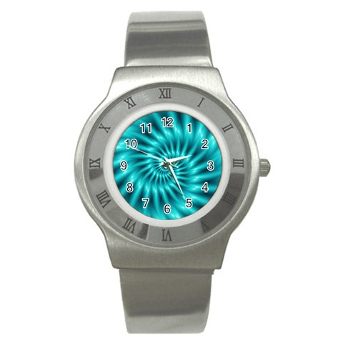 Glossy Turquoise Spiral Fractal  Stainless Steel Watch from ArtsNow.com Front