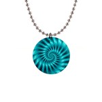 Glossy Turquoise Spiral Fractal  1  Button Necklace