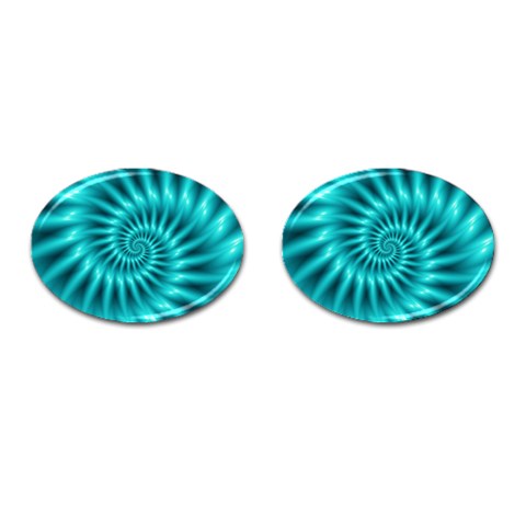 Glossy Turquoise Spiral Fractal  Cufflinks (Oval) from ArtsNow.com Front(Pair)