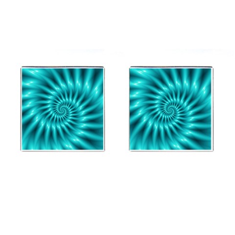 Glossy Turquoise Spiral Fractal  Cufflinks (Square) from ArtsNow.com Front(Pair)