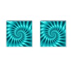 Glossy Turquoise Spiral Fractal  Cufflinks (Square)