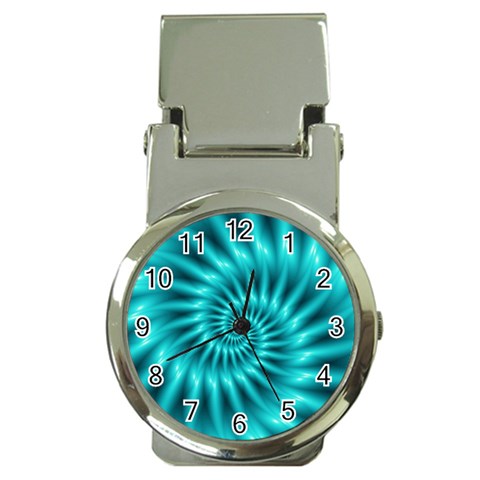 Glossy Turquoise Spiral Fractal  Money Clip Watch from ArtsNow.com Front