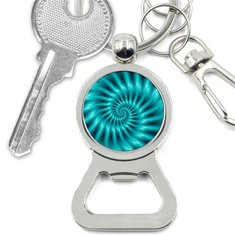 Glossy Turquoise Spiral Fractal  Bottle Opener Key Chain from ArtsNow.com Front