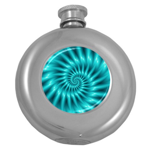 Glossy Turquoise Spiral Fractal  Hip Flask (5 oz) from ArtsNow.com Front