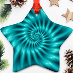 Glossy Turquoise Spiral Fractal  Star Ornament (Two Sides) from ArtsNow.com Front