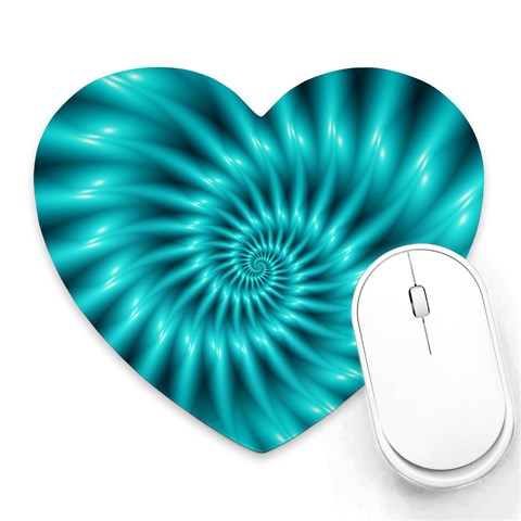 Glossy Turquoise Spiral Fractal  Heart Mousepad from ArtsNow.com Front