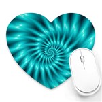 Glossy Turquoise Spiral Fractal  Heart Mousepad