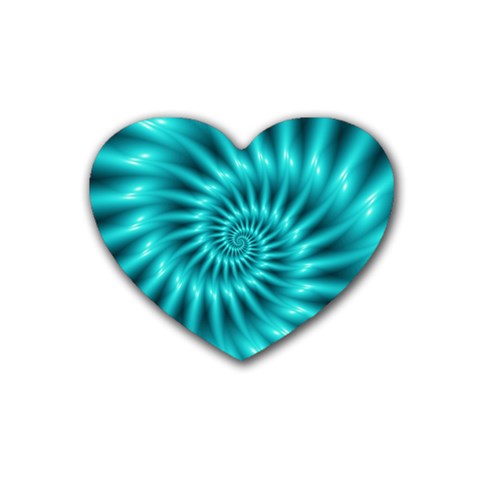 Glossy Turquoise Spiral Fractal  Rubber Coaster (Heart) from ArtsNow.com Front