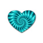 Glossy Turquoise Spiral Fractal  Rubber Coaster (Heart)