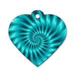 Glossy Turquoise Spiral Fractal  Dog Tag Heart (One Side)