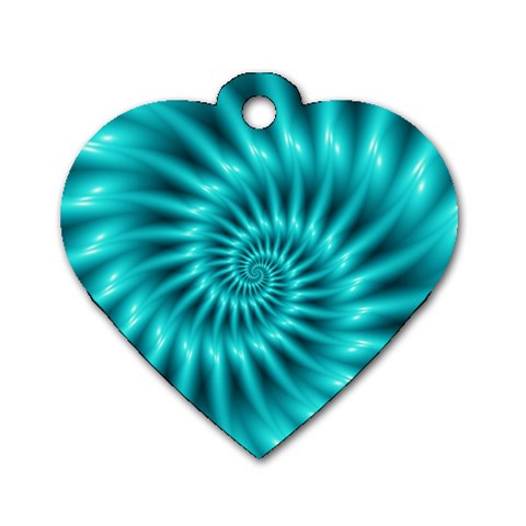 Glossy Turquoise Spiral Fractal  Dog Tag Heart (Two Sides) from ArtsNow.com Front