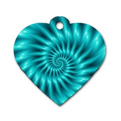 Glossy Turquoise Spiral Fractal  Dog Tag Heart (Two Sides) from ArtsNow.com Front