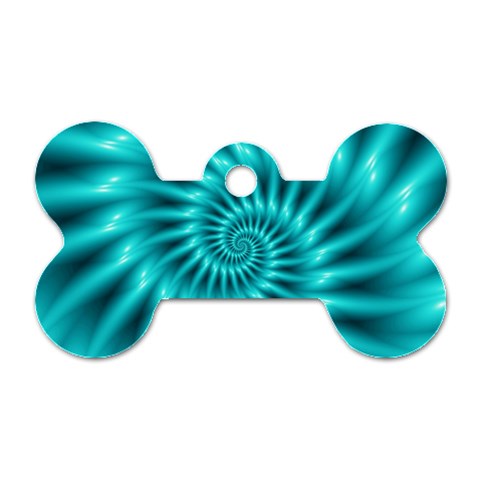 Glossy Turquoise Spiral Fractal  Dog Tag Bone (One Side) from ArtsNow.com Front