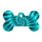 Glossy Turquoise Spiral Fractal  Dog Tag Bone (One Side)