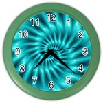 Glossy Turquoise Spiral Fractal  Color Wall Clock