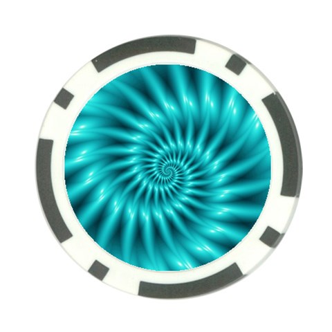 Glossy Turquoise Spiral Fractal  Poker Chip Card Guard from ArtsNow.com Front