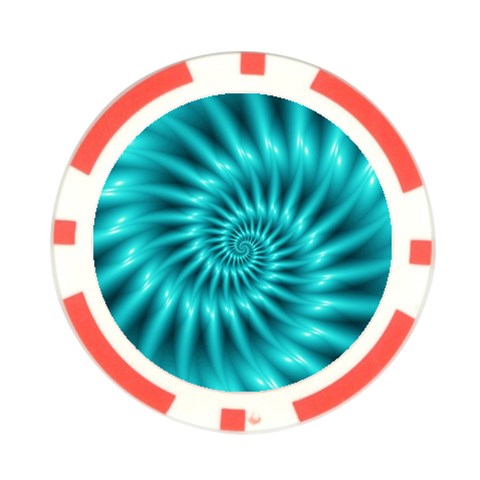 Glossy Turquoise Spiral Fractal  Poker Chip Card Guard from ArtsNow.com Front