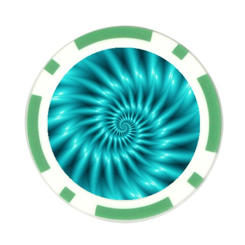 Glossy Turquoise Spiral Fractal  Poker Chip Card Guard from ArtsNow.com Front