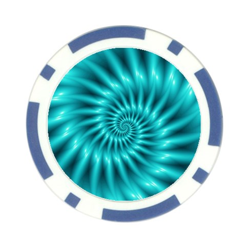 Glossy Turquoise Spiral Fractal  Poker Chip Card Guard from ArtsNow.com Front