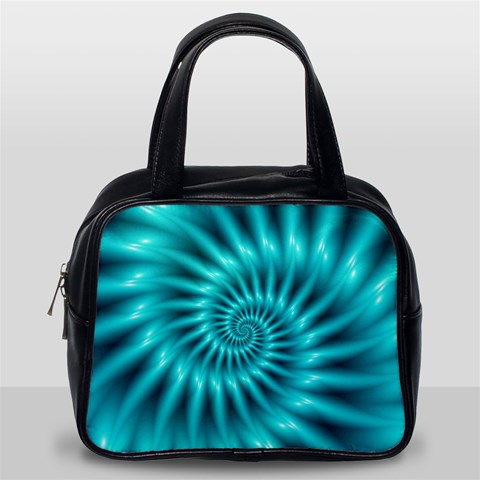 Glossy Turquoise Spiral Fractal  Classic Handbag (One Side) from ArtsNow.com Front