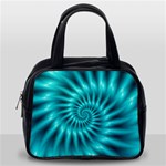 Glossy Turquoise Spiral Fractal  Classic Handbag (One Side)