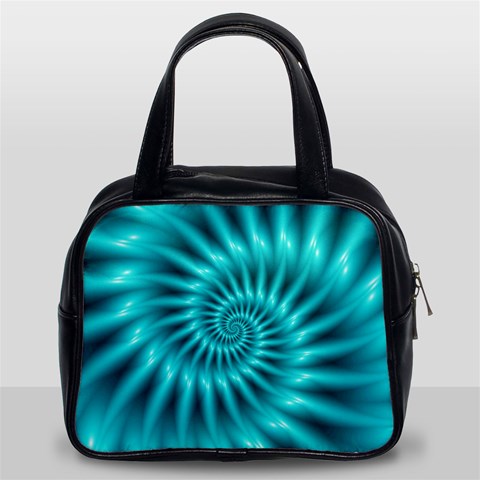 Glossy Turquoise Spiral Fractal  Classic Handbag (Two Sides) from ArtsNow.com Front