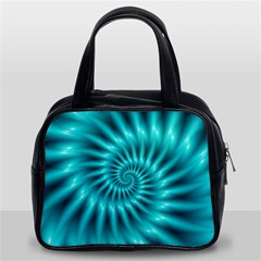 Glossy Turquoise Spiral Fractal  Classic Handbag (Two Sides) from ArtsNow.com Front