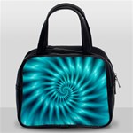 Glossy Turquoise Spiral Fractal  Classic Handbag (Two Sides)