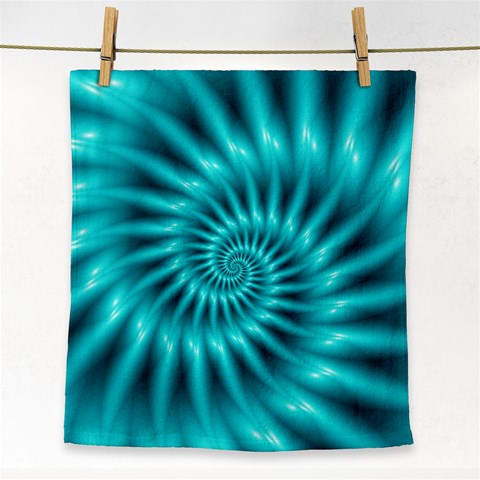 Glossy Turquoise Spiral Fractal  Face Towel from ArtsNow.com Front