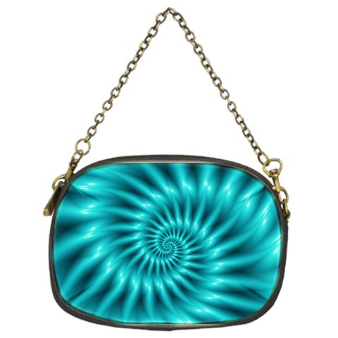 Glossy Turquoise Spiral Fractal  Chain Purse (One Side) from ArtsNow.com Front