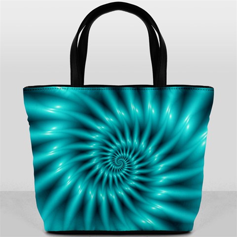 Glossy Turquoise Spiral Fractal  Bucket Bag from ArtsNow.com Back