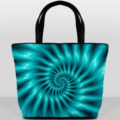 Glossy Turquoise Spiral Fractal  Bucket Bag from ArtsNow.com Back