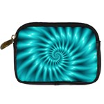 Glossy Turquoise Spiral Fractal  Digital Camera Leather Case