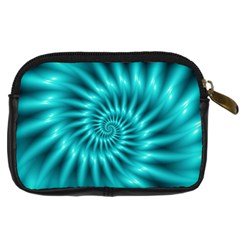 Glossy Turquoise Spiral Fractal  Digital Camera Leather Case from ArtsNow.com Back