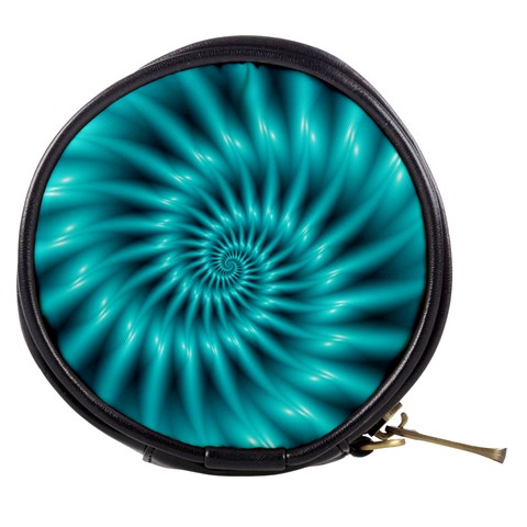 Glossy Turquoise Spiral Fractal  Mini Makeup Bag from ArtsNow.com Front