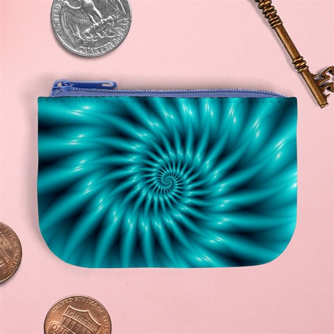 Glossy Turquoise Spiral Fractal  Mini Coin Purse from ArtsNow.com Front