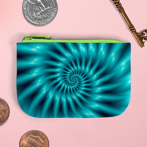 Glossy Turquoise Spiral Fractal  Mini Coin Purse from ArtsNow.com Front