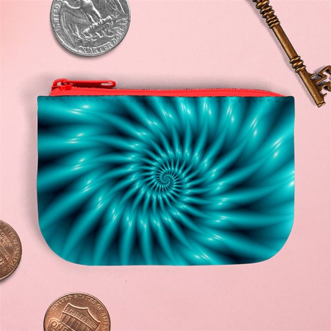 Glossy Turquoise Spiral Fractal  Mini Coin Purse from ArtsNow.com Front