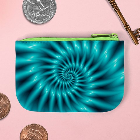 Glossy Turquoise Spiral Fractal  Mini Coin Purse from ArtsNow.com Back