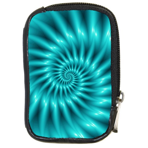 Glossy Turquoise Spiral Fractal  Compact Camera Leather Case from ArtsNow.com Front