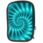 Glossy Turquoise Spiral Fractal  Compact Camera Leather Case