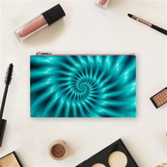 Glossy Turquoise Spiral Fractal  Cosmetic Bag (Small) from ArtsNow.com Front