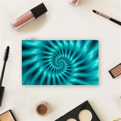 Glossy Turquoise Spiral Fractal  Cosmetic Bag (Small) from ArtsNow.com Front