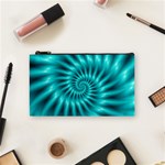 Glossy Turquoise Spiral Fractal  Cosmetic Bag (Small)