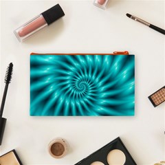 Glossy Turquoise Spiral Fractal  Cosmetic Bag (Small) from ArtsNow.com Back