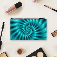 Glossy Turquoise Spiral Fractal  Cosmetic Bag (Small) from ArtsNow.com Back