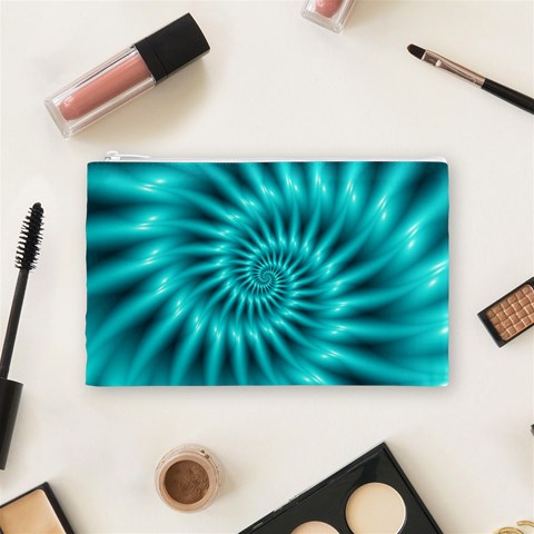 Glossy Turquoise Spiral Fractal  Cosmetic Bag (Medium) from ArtsNow.com Front