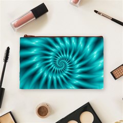 Glossy Turquoise Spiral Fractal  Cosmetic Bag (Medium) from ArtsNow.com Front