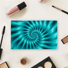 Glossy Turquoise Spiral Fractal  Cosmetic Bag (Medium) from ArtsNow.com Front